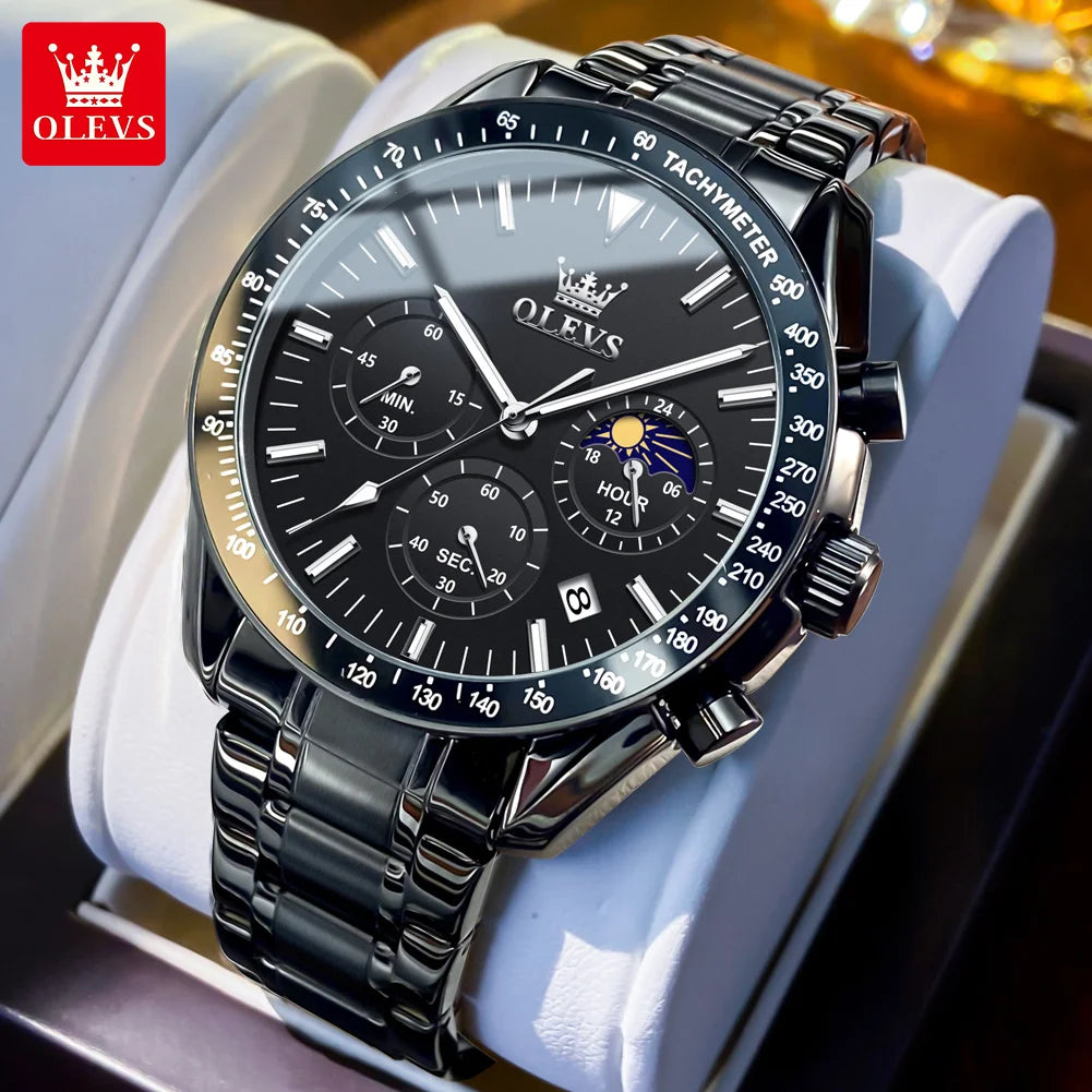 OLEVS 3618 Mens Watch Original Brand Waterproof Luminous Quartz Wristwatch Watch For Man  Multifunctional Chronograph With Box