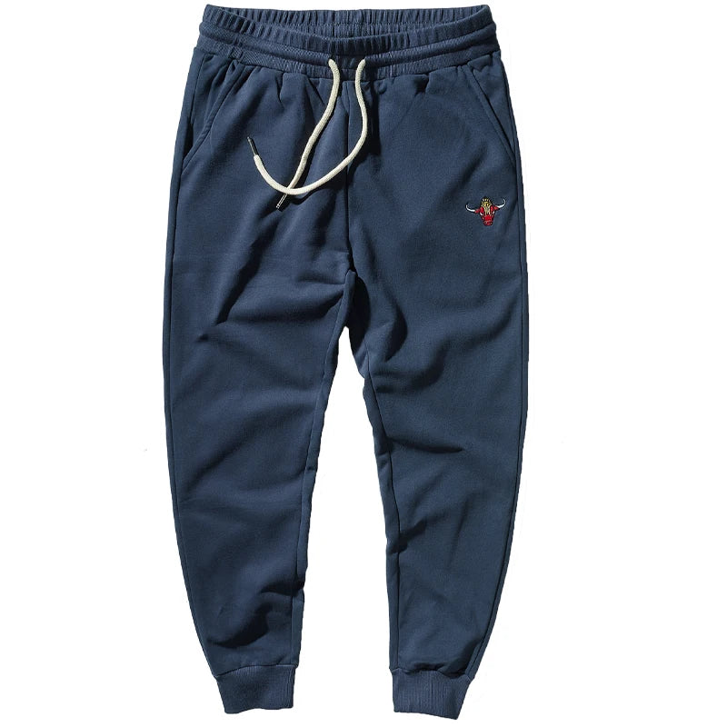 Autumn Winter American Retro Knitted Velvet Embroidery Sweatpants Men's Fashion Pure Cotton Loose Drawstring Sport Casual Pants