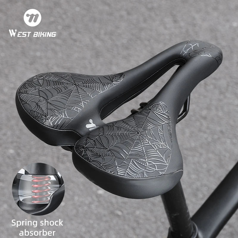 WEST BIKING Bicycle Saddle Comfortable Shockproof Bike Seats with Spring Shock Absorber MTB Road Bike Hollow Breathable Cushion