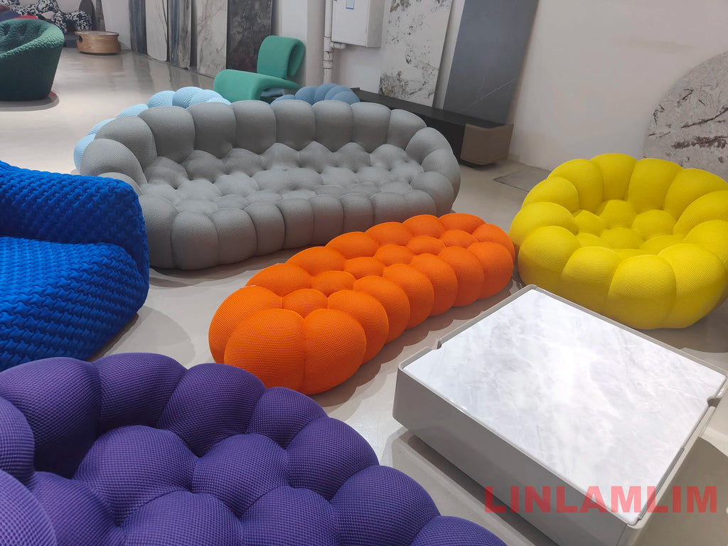 Linlamlim Modular Cloth Football Couch Contemporary Cloud-Shaped Sofa Fabric Curved Designer Sofa Set for Living Room or Office