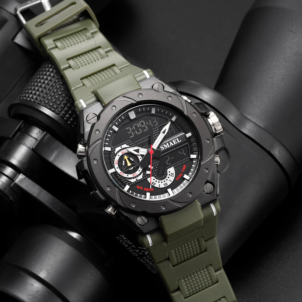 Quartz Watch For Men SMAEL Wristwatches Watcholorful Red Bracelet 50M Waterproof Alarm Clock Analog Digitals 8060 Sport Watches