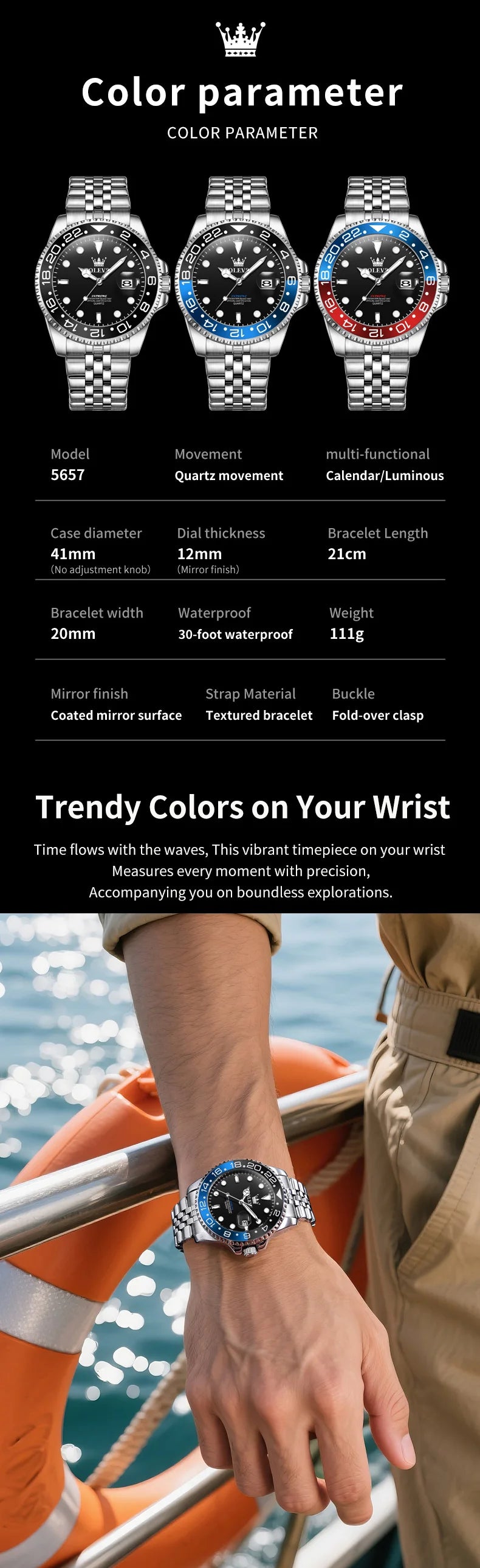 OLEVS 5657 Mens Watch Original Stainless Steel Date Quartz Watch Waterproof Luminous Sports Watches For Man Box Gifts Reloj