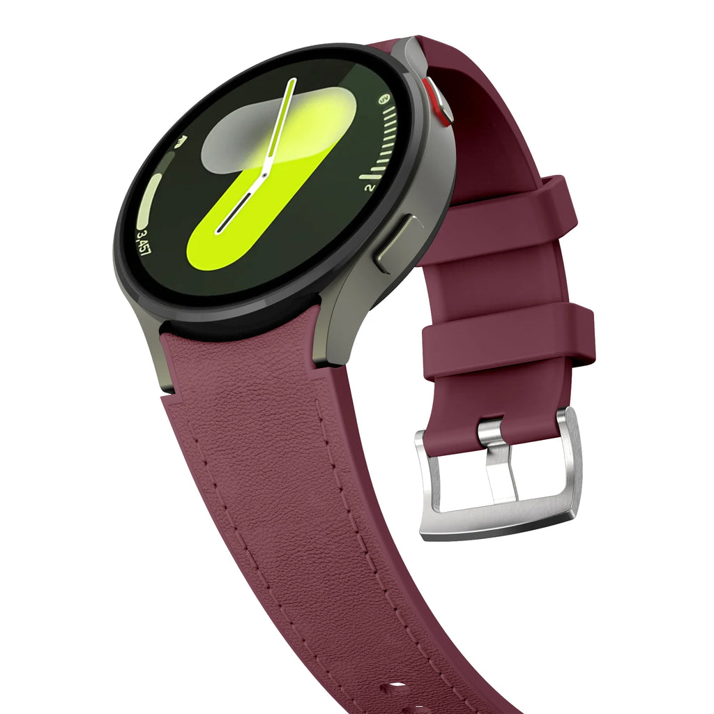 Silicone+Leather Strap for Samsung Galaxy Watch 7 6 5 4 44mm 40mm/5 Pro 45mm Wristband for Galaxy Watch 6 Classic 47mm 43mm Belt