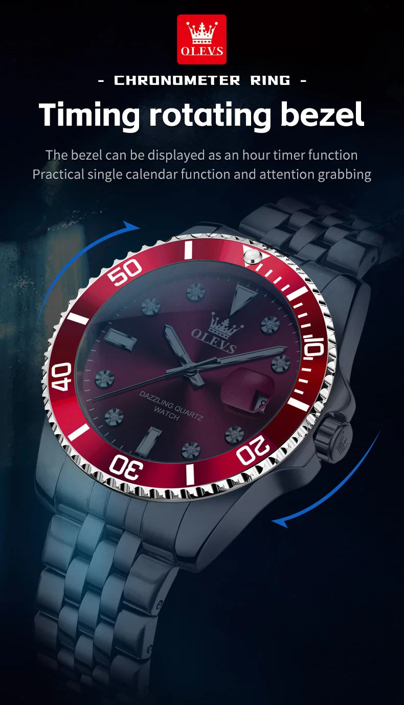 OLEVS 9809 Men Watch Original Waterproof Luminous Stainless Steel Quartz Watch For Men Top Brand Calendar Business Wristwatch