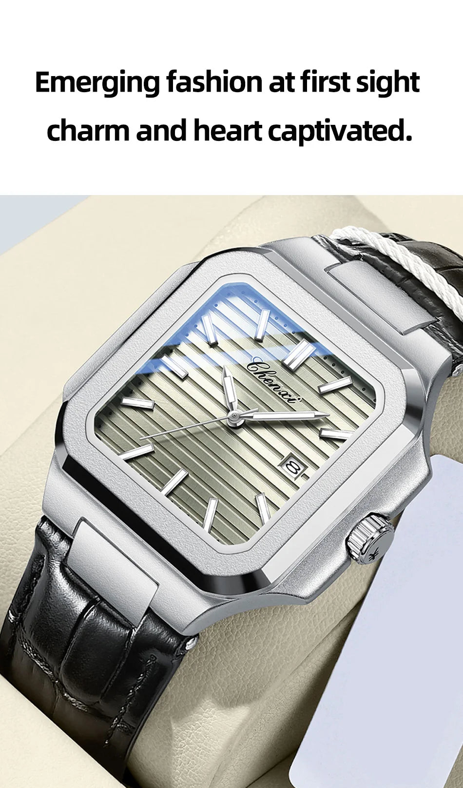 New High Quality Leather Man Watches Business Fashion Date Quartz Luxury Square Watch Men's Waterproof Luminous Clock
