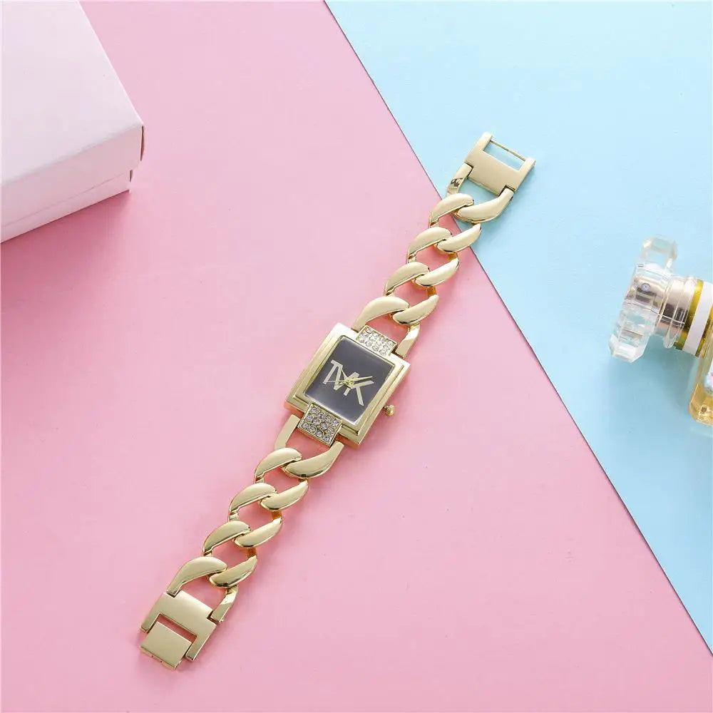 Luxury TVK Brand New Women's Watch Fashionable Temperament Style Metal Strap Square Quartz Women's Watch Clock