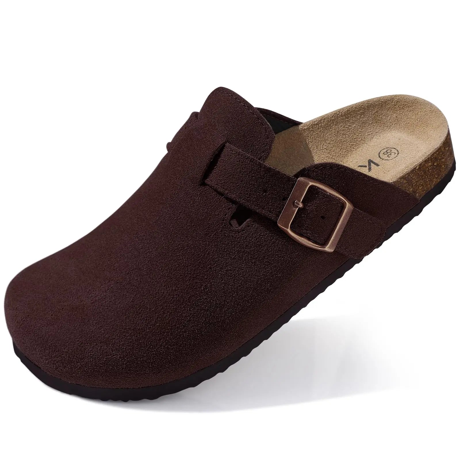 Asgard Women Cork Sole Clogs Slippers Fashion Cow Suede Flat Mules With Adjustable Buckle Men Leather Potato Shoes Beach Sandals