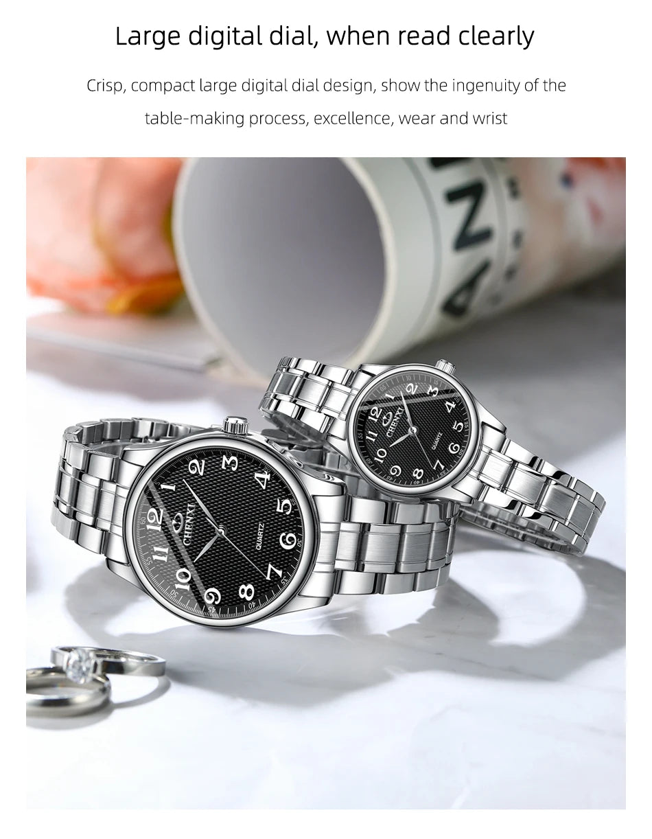 Minimalist Couple Watches Water-Resistant Digital Large Dial Watches Men's & Women's Quartz Wristwatches Valentine's Day Gifts