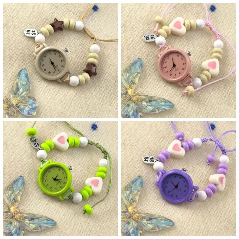 New Dopamine Bracelet Watch Beaded Adjustable Star Heart Chain Watch Pendant Quartz Watch Women Girls