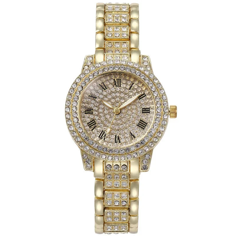Fashion Luxury Rhinestone Watch Women Sparkling Quartz Timepiece with Stainless Steel Strap Wristwatch Roman Scale Quartz Watch