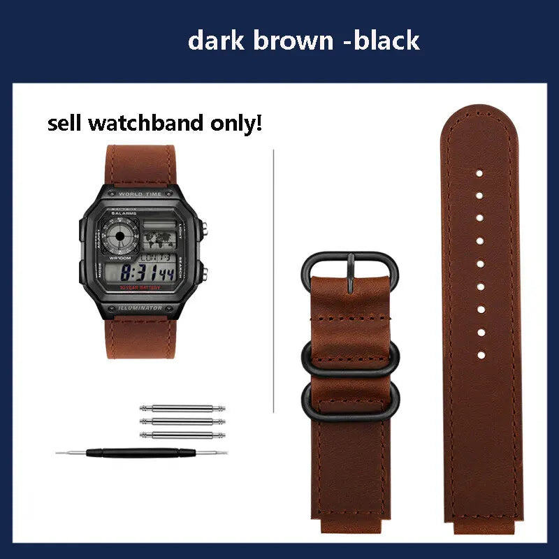 18mm cowhide Watchband for Casio small square strap AE1200/AE-1300/1500 F-108/W-218  A158/A168 vintage cowhide strap  bracelet