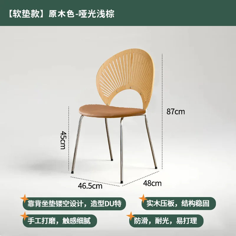 Retro Mid Century Solid Wood Shell Chair Simple Backrest Dining Tea Chair Luxury Home Furniture