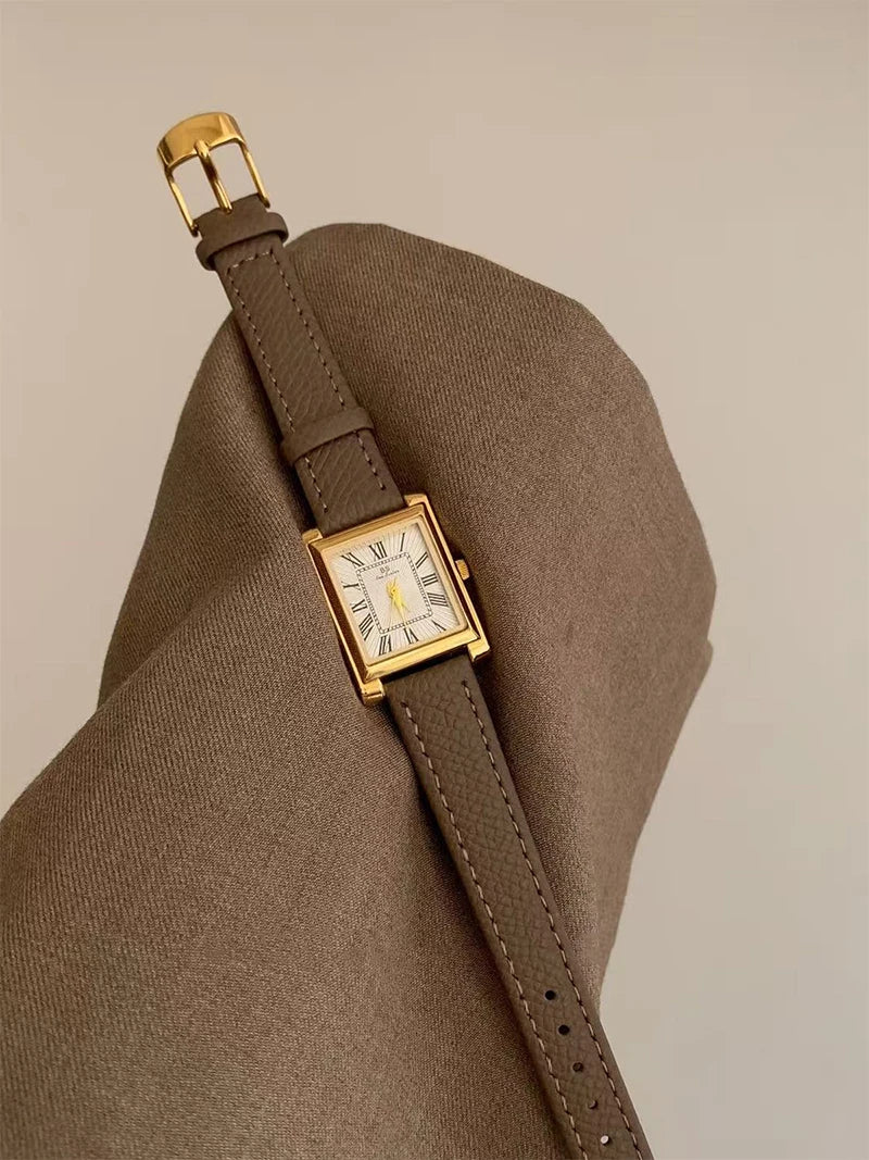 Ladies Elegant Quartz Vintage Watch Niche Minimalist Leather Strap Wristwatch Gifts Women Watches Exquisite Fashion