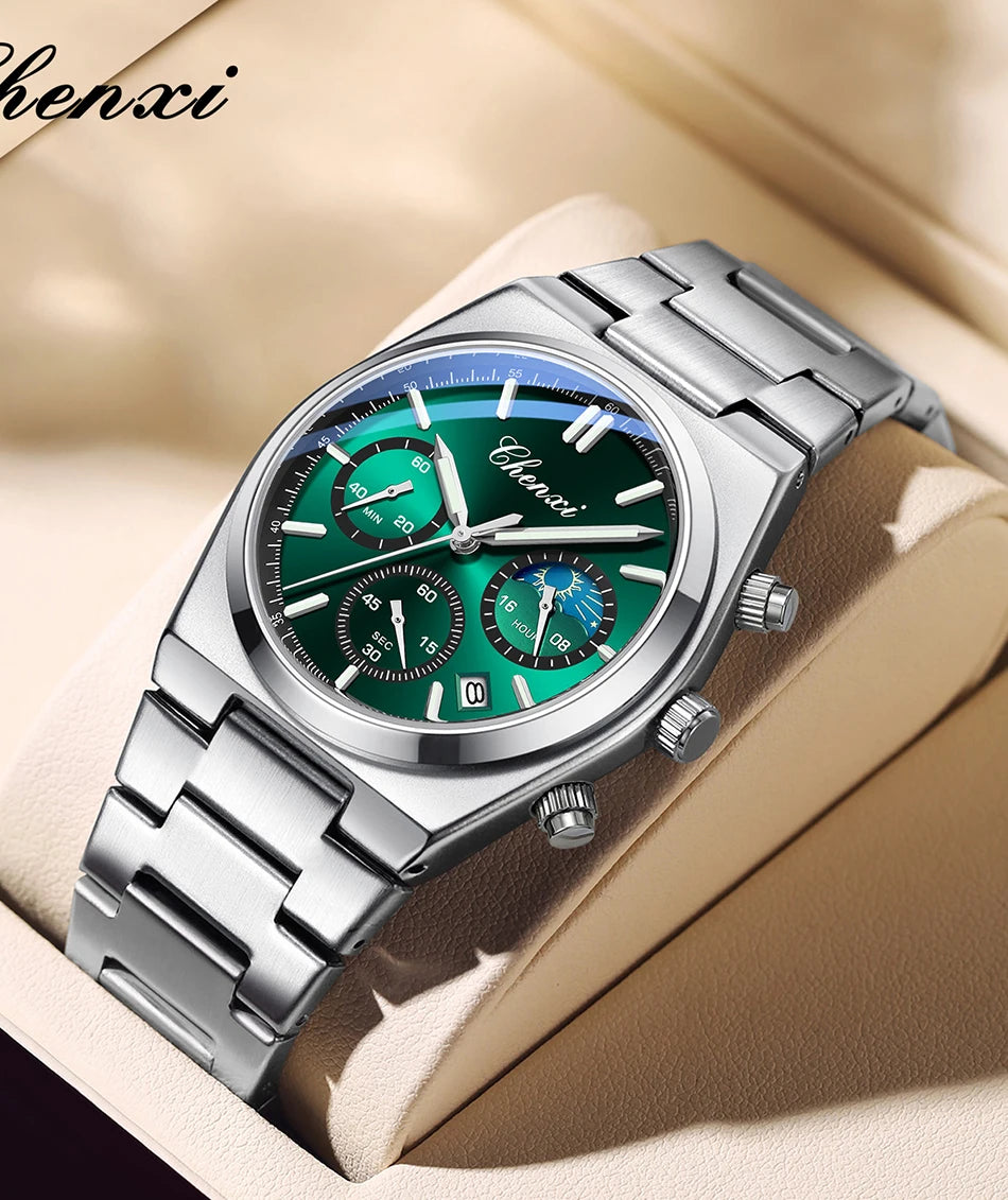 Men's Watches CHENXI 2025 High Quality Sports Chronograph Date Quartz Wristwatch Men's Watch Stainless Steel Waterproof Luminous