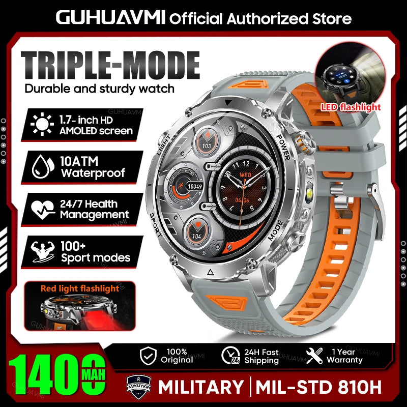 2026 New Military Smart Watch Men 1400mAh Battery 1.7-Inch AMOLED Sport GPS Track Bluetooth Call Rate Smartwatch For Android IOS
