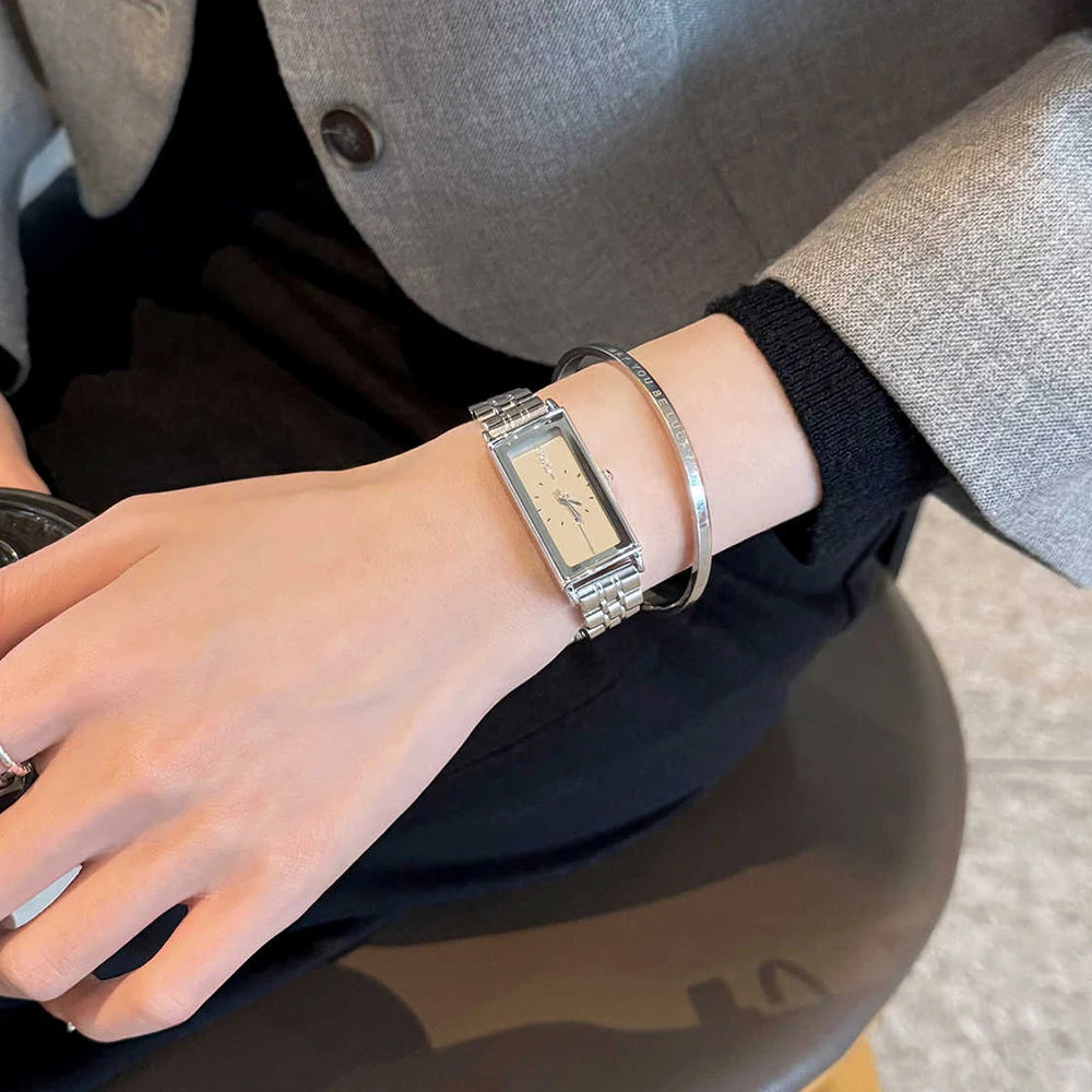 GEDI Watches for Woman Rectangular Steel Bracelet Women's Silver Watches Quartz Vintage Watch Waterproof Fashionable Wristwatch