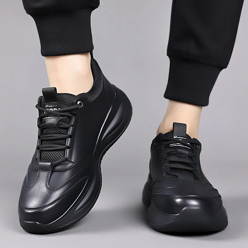 Fashion Men's Autumn Casual Leather Shoes Classic Business Formal Sneakers Comfy Thick Bottom Office Outdoor Daily Walking Shoes