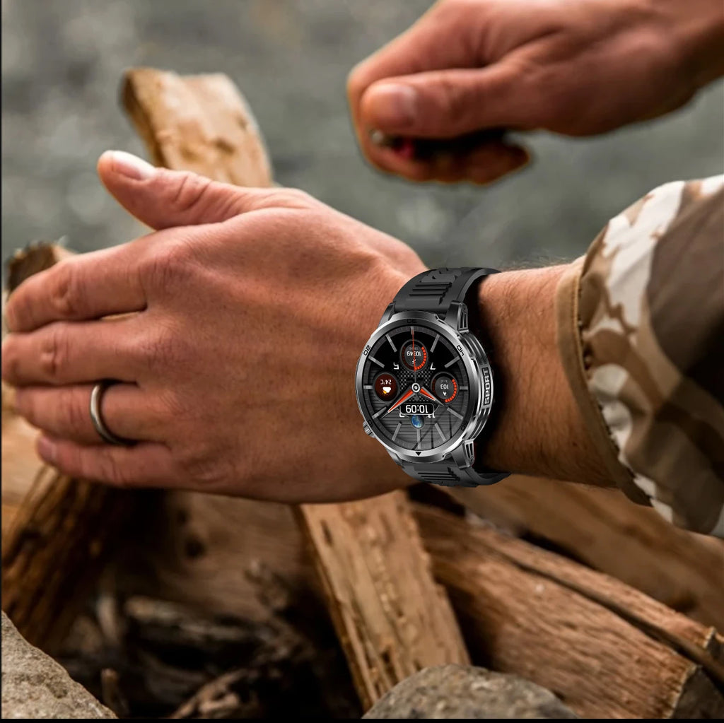 2026 New Outdoor Military Smart Watch For Men 1.85" AMOLED 1000mAh Battery IP69K Swim Flashlight Heart Rate Wireless Call Watchs