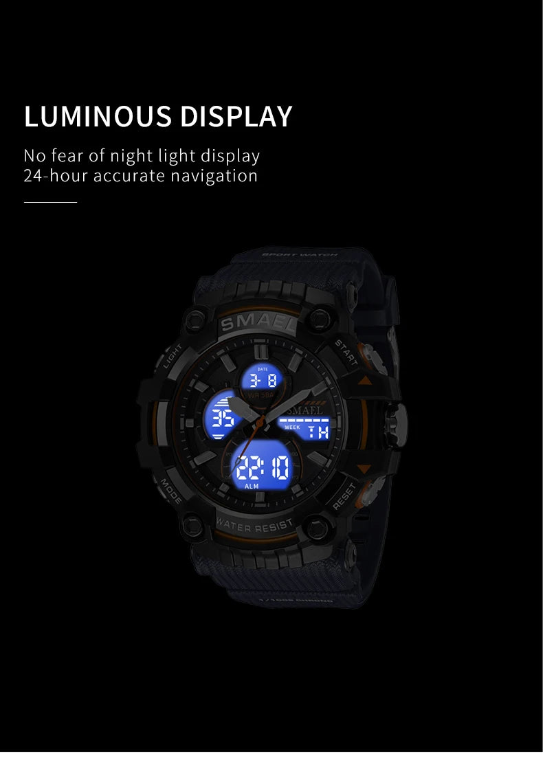SMAEL Brand Sport Watch Men Quartz Wristwatches Waterproof Dual Time Display Military Army Green Male Clock 8079 Mens Watches