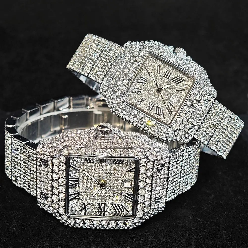 UNIGUET Luxury Ice Watch for Men Women Fashion Hip Hop Full Diamond Square Couple Wristwatch Gift 2026 Hor Sale