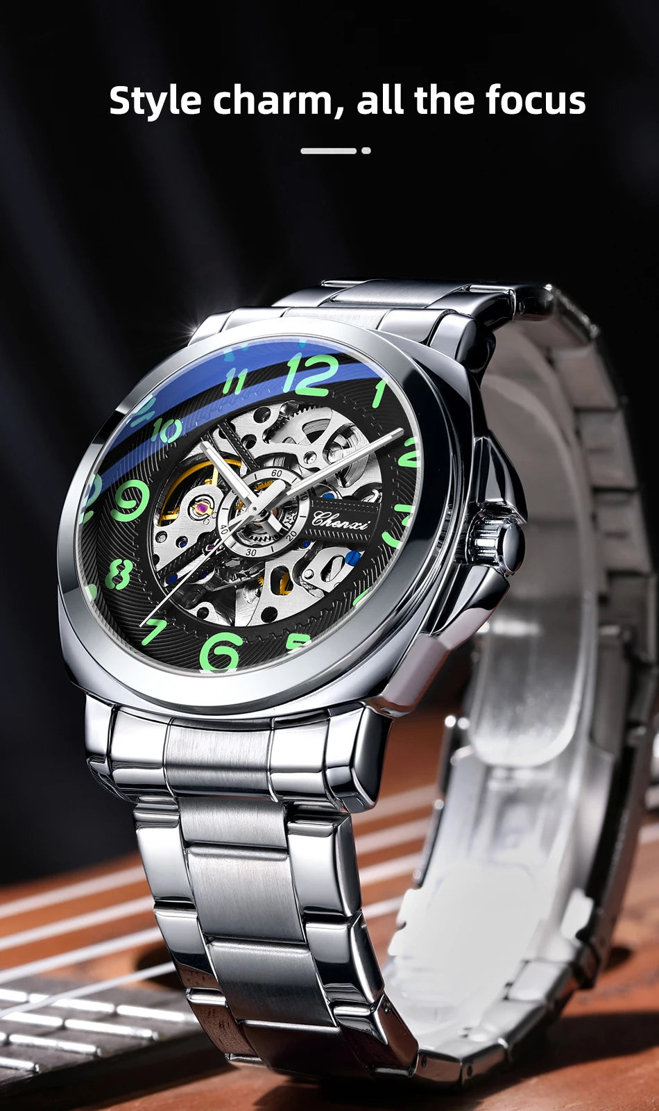 CHENXI New Mechanical Men's Watches Large Openwork Dial Fashion Luminous Waterproof Fully Automatic Mechanical Watch Man