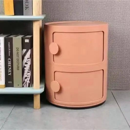 Plastic Round Bedside Nightstand with Drawers Practical Storage Box Cabinet Nightstand Chic Decor for Bedroom Living Room
