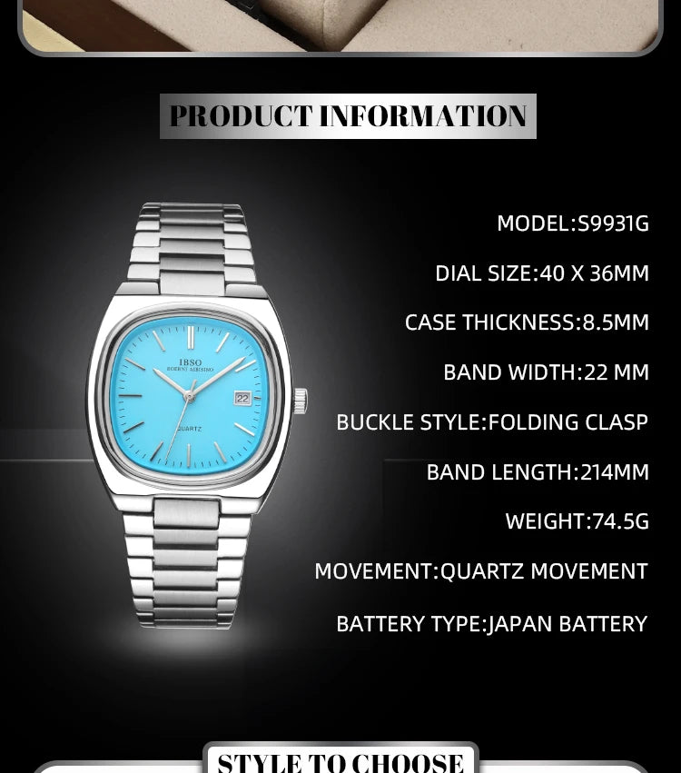 IBSO Luxury Men's Watch 3ATM Hot Selling Wholesale Price Japan Movement Calendar Function Adjustable Stainless Steel Strap