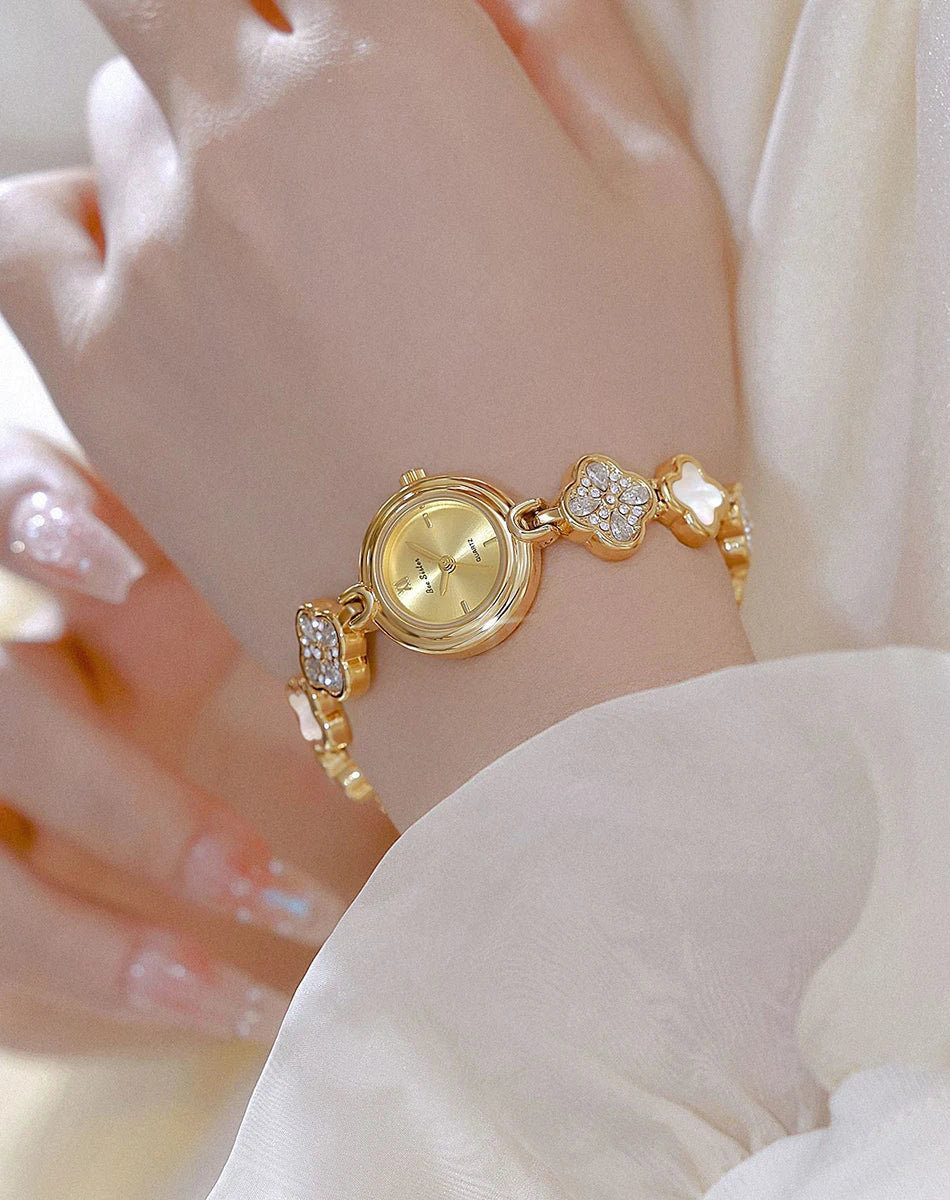 Women's Watch Natural Blue Shell Dial Bracelet Elegant Crystal Dress Watches for Women Fashion Luxury Small Quartz Ladies Clock