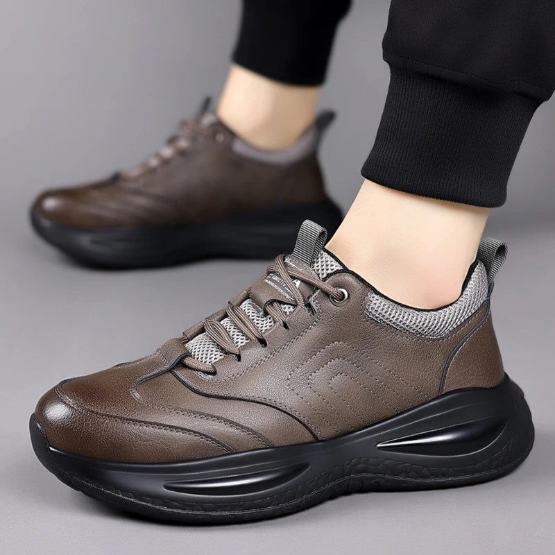 Fashion Men's Autumn Casual Leather Shoes Classic Business Formal Sneakers Comfy Thick Bottom Office Outdoor Daily Walking Shoes