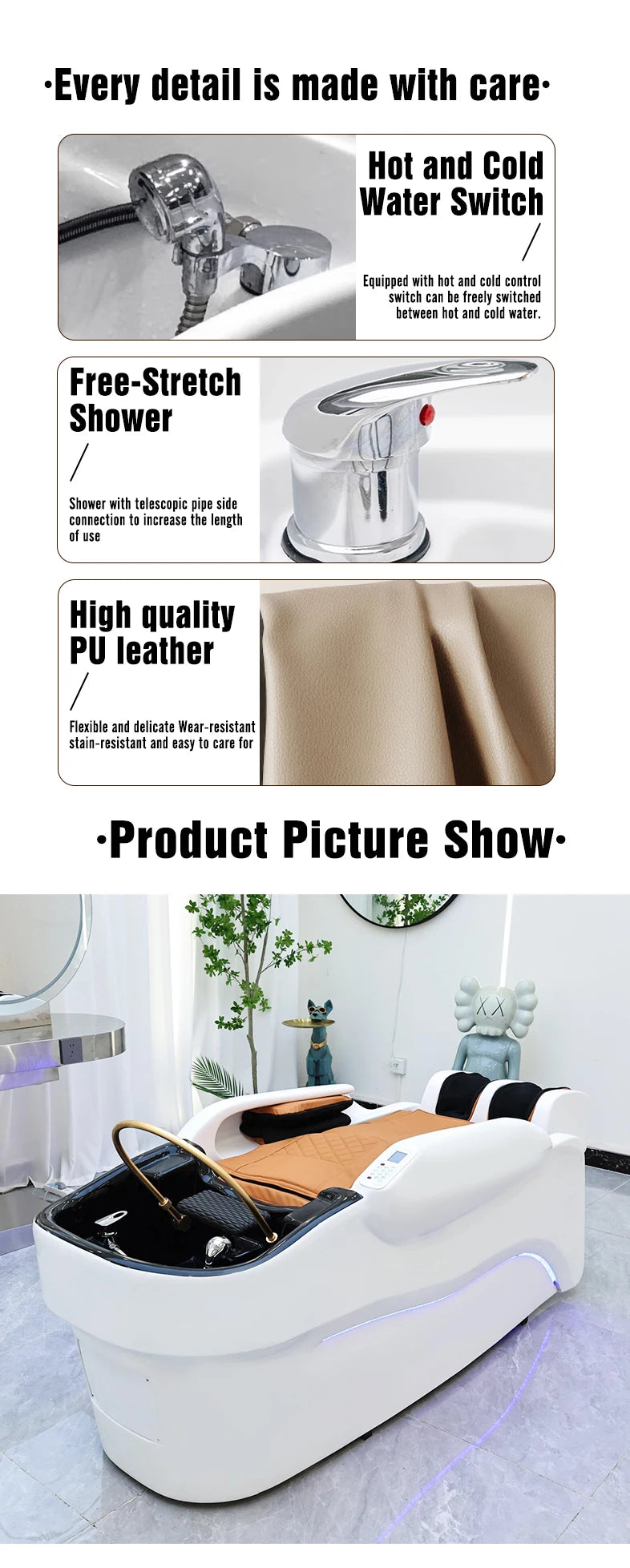 Barbershop Salon Furniture Ceramic Wash Basin Head Spa Water Therapy Bed Shampoo Massage Bed with Sink for Hair Salons