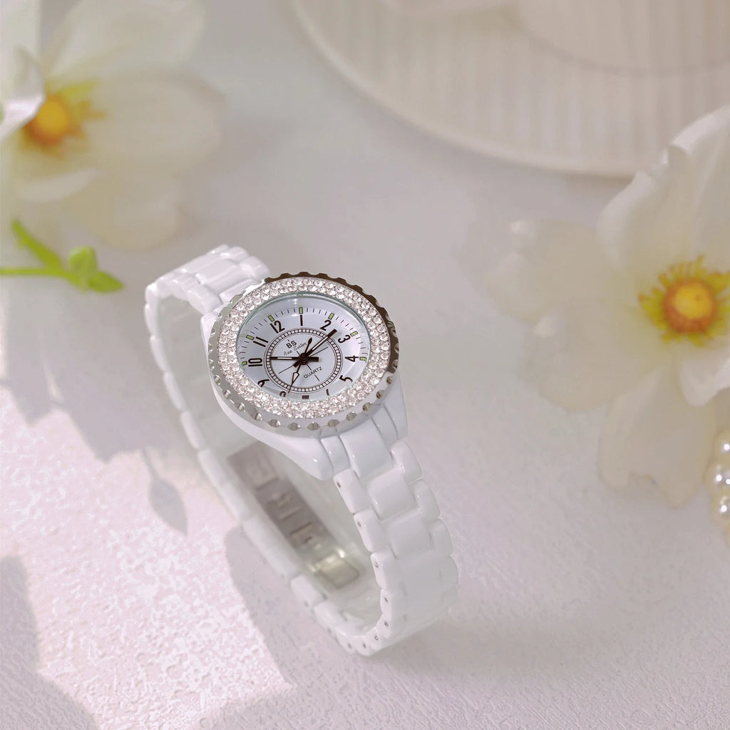 New Fashion Women Quartz Watch Ceramic Strap Clock Silver Diamond Wristwatch for Girl Student Relogio Feminino Dress Gifts