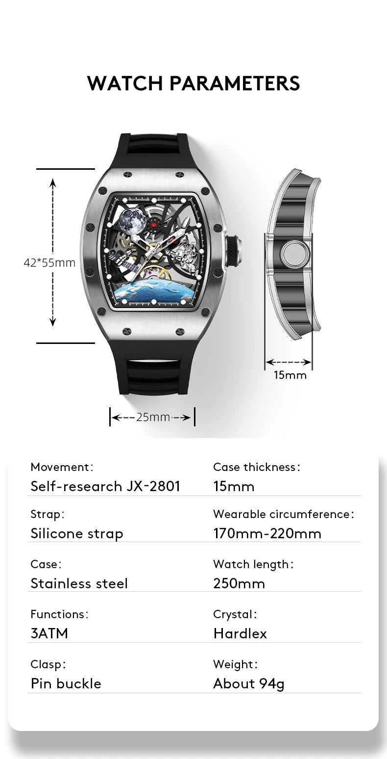 2025 Automatic Movement Mechanical Wrist Watches Men Hollow Design Waterproof Watch High Quality Custom Logo Automatic Watches