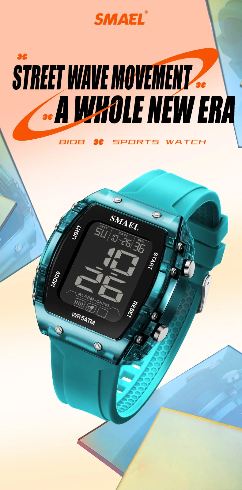SMAEL Watches for Women LCD Digital Movement Silicone Strap Clock Fashion Trend Waterproof Sport Electronic Wristwatches Female