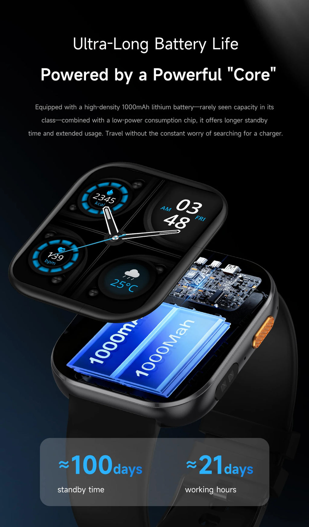 New 1000mAh Large Battery Smartwatch Men Women | 2.04"HD Screen BluetoothCall Heart Rate Monitor Flashlight Sports Fitness Watch