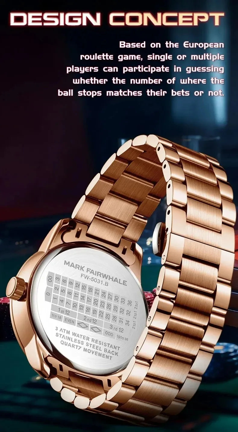 Mark Fairwhale 2025 New Fashion Men Quartz Watch Arabic numerals Rotating Dial Roulette Luminous Waterproof Men's Wristwatch