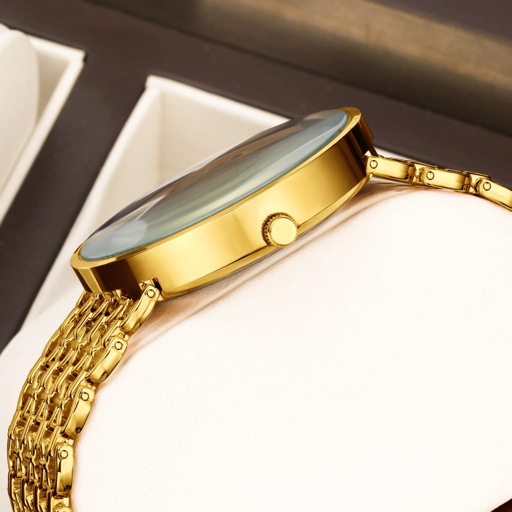 YaLaLuSi Women's Minimalist Quartz Watch with Large Dial, Water-Resistant, Gold-Tone, Perfect as a Gift watch for ladies reloj