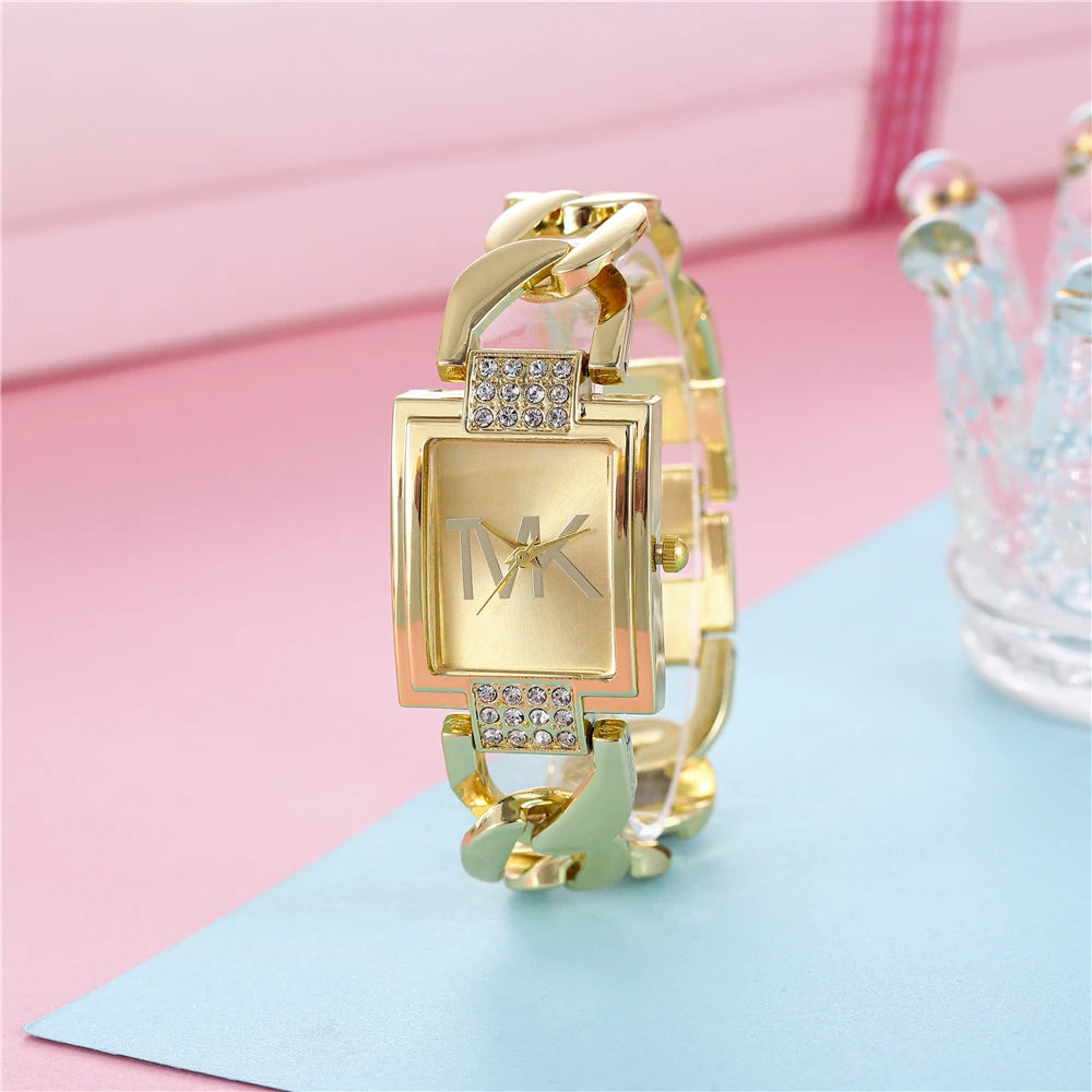 Luxury TVK Brand New Women's Watch Fashionable Temperament Style Metal Strap Square Quartz Women's Watch Clock