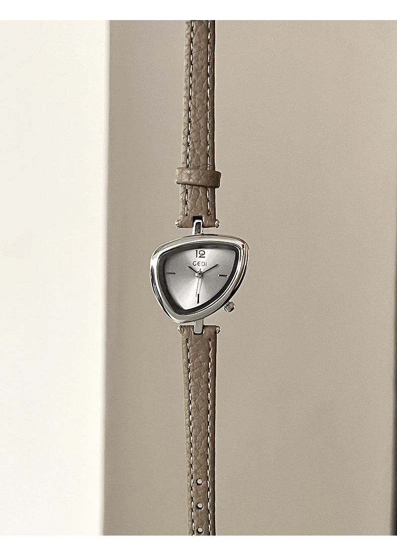 GEDI Vintage Watch Leather Light Luxury Simple Unique Irregular Dial Ladies Watches Elegant Quartz Waterproof Women's Wristwatch
