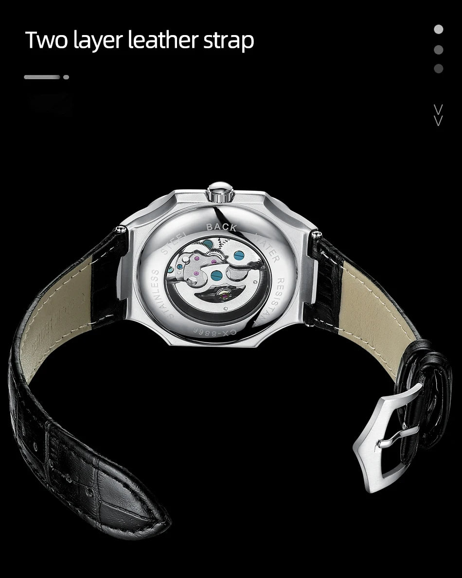 CHENXI Mechanical Men's Watch High-end Square Dial Men Watches Fully Automatic Hollow Wristwatches Male Gifts