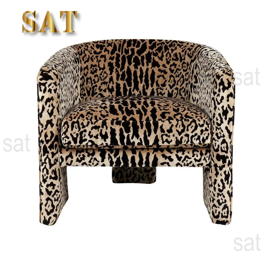 #Art Deco Animal Print Leopard Chenille Fabric Design Tear Armchair Living Room Wooden Accent Chair Unique Salon Chairs for Sale