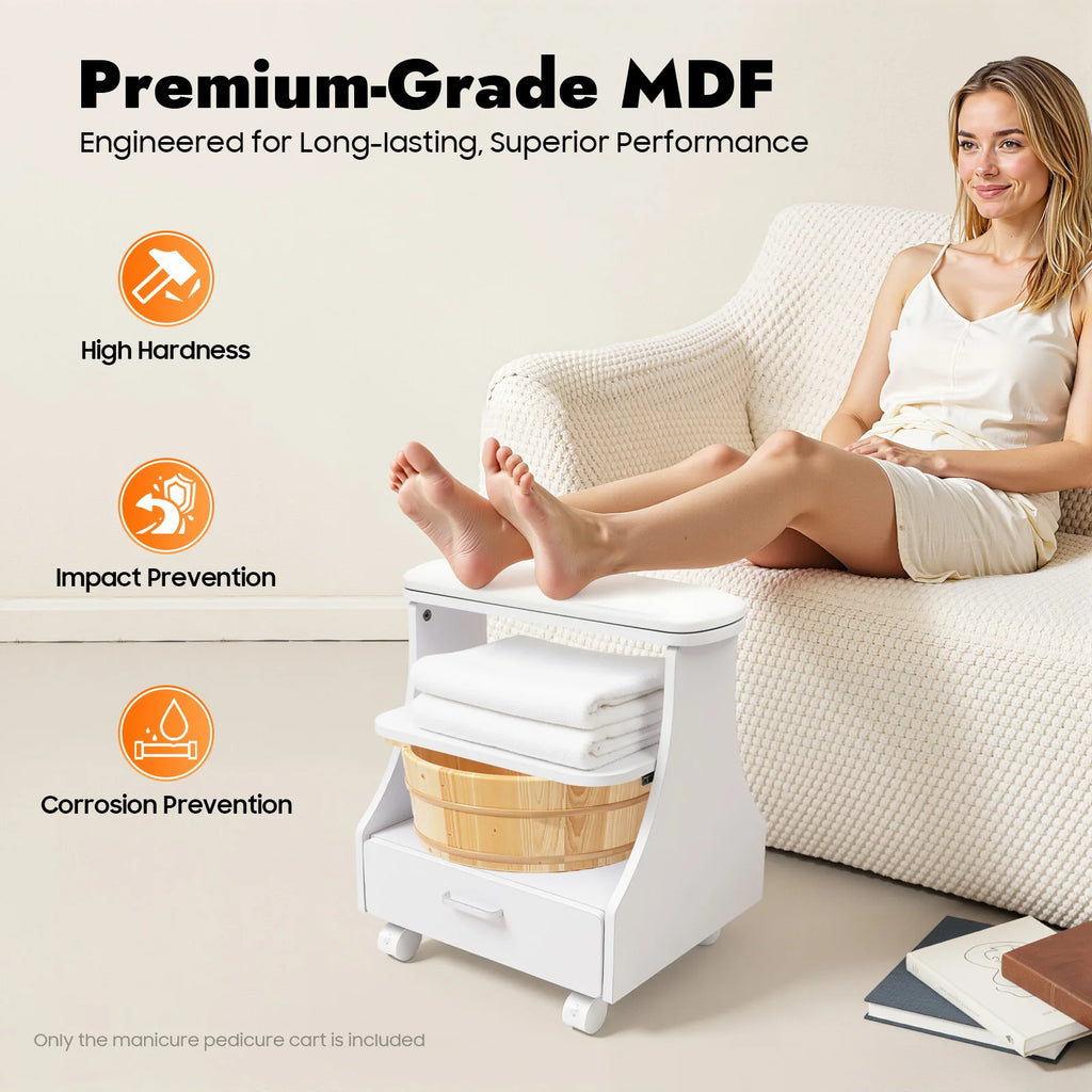 Portable Beauty Salon Foot Bath Trolley Pedicure Manicure Foot Rest with Massage Function Foot Spa Table White
