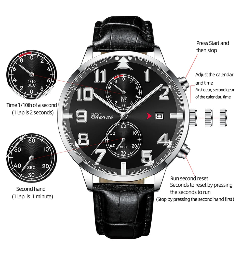 Fashion Luxury Business Men's Wristwatch Round Dial Luminous Waterproof Calendar Chronograph Man Watch