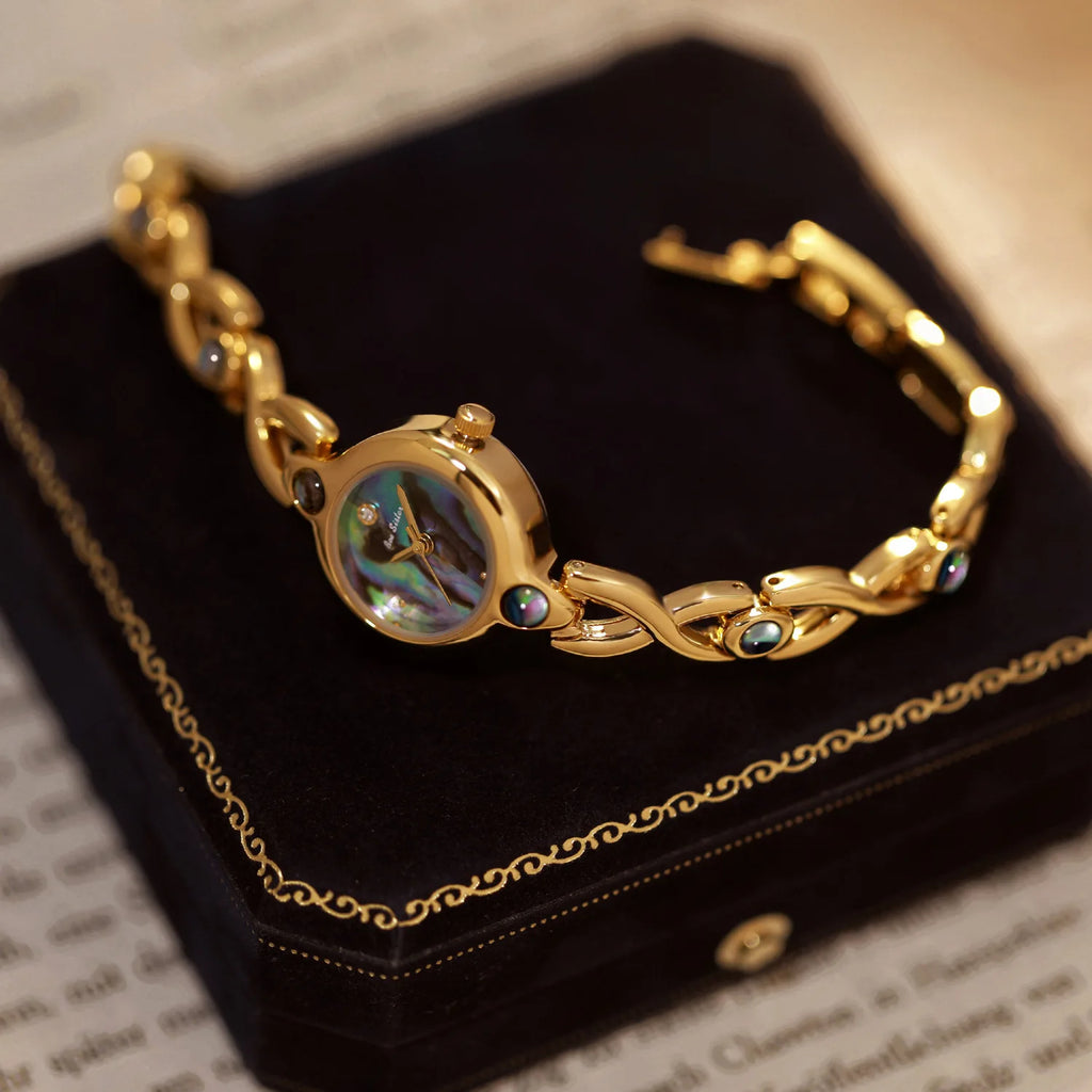 Ladies Watch Elegant Retro Round Black Gold Shell Dial Fashion Casual Gold Watches For Woman Gift Fashion Accessory