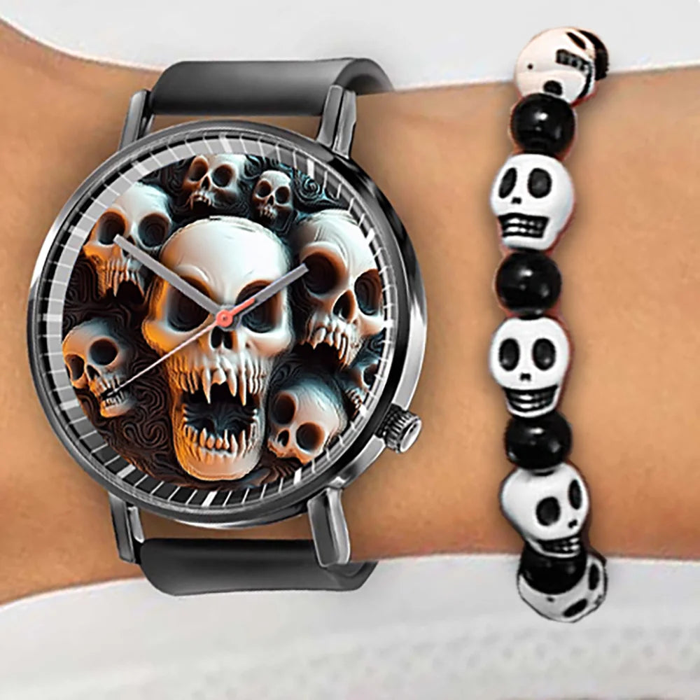 Hot 2025 Skull Simple Design Men's and Women's Quartz Watch Casual Silicone Black Women's Fashion Halloween Gift Wristwatch