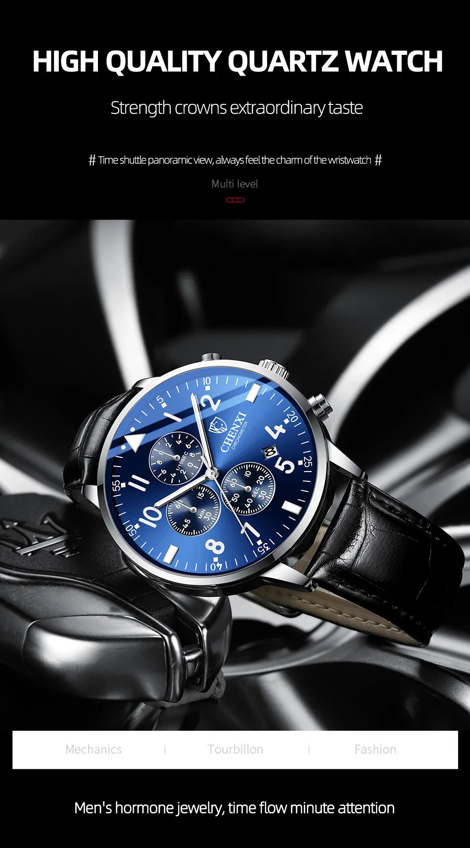 2025 New CHENXI Man Watch 43mm Classic Sports Chronograph Waterproof Luminous Quartz Men's Watches Leather Strap