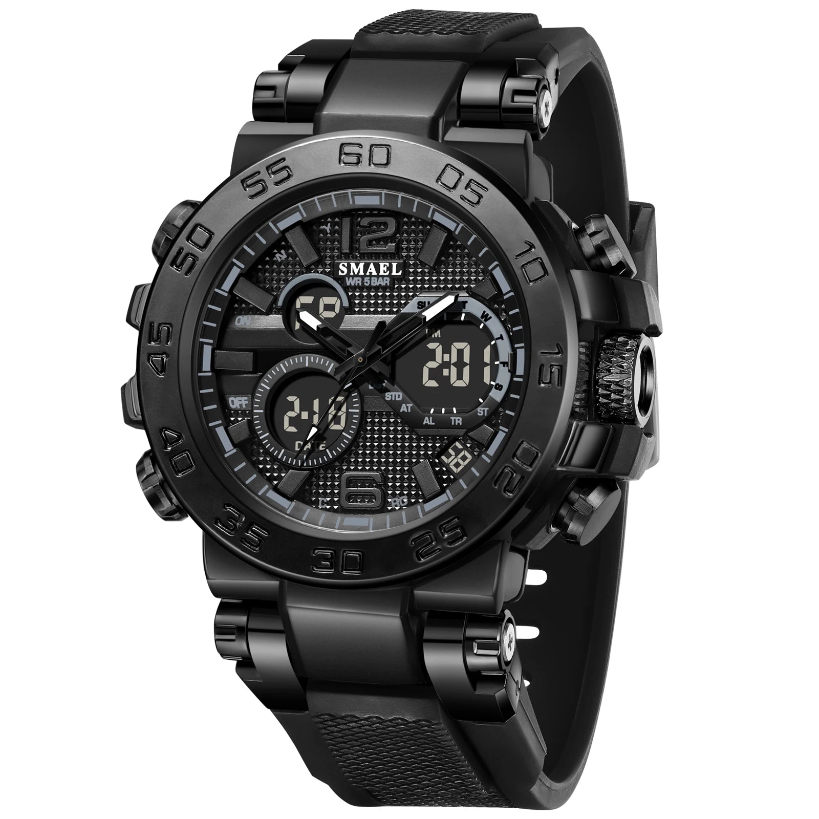SMAEL 8106 Men's Analog Digital Dual Display Sport Watch - 50M Waterproof LED Backlight Alarm Chronograph Stopwatch