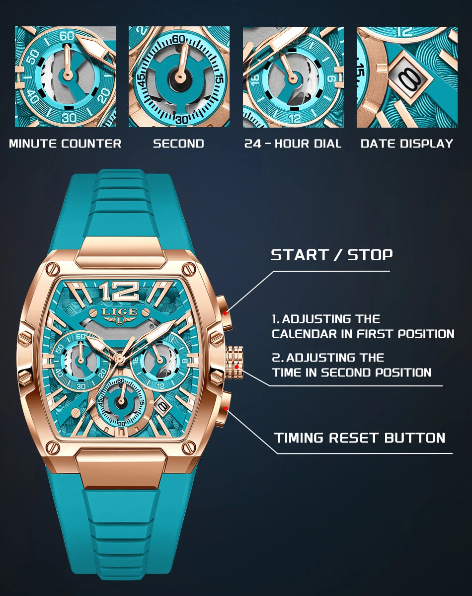 LIGE Original Brand Fashion Mens Watches Sport Military Chronograph Calendar Silicone Strap Quartz Wristwatch Relogio Masculino