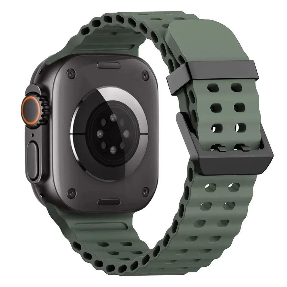 Ocean Silicone+Metal Buckle Strap for Apple Watch Band Ultra 49mm Series 11 10 46mm Band iWatch 9 8 7 45mm 6 5 4 SE 44mm Correa