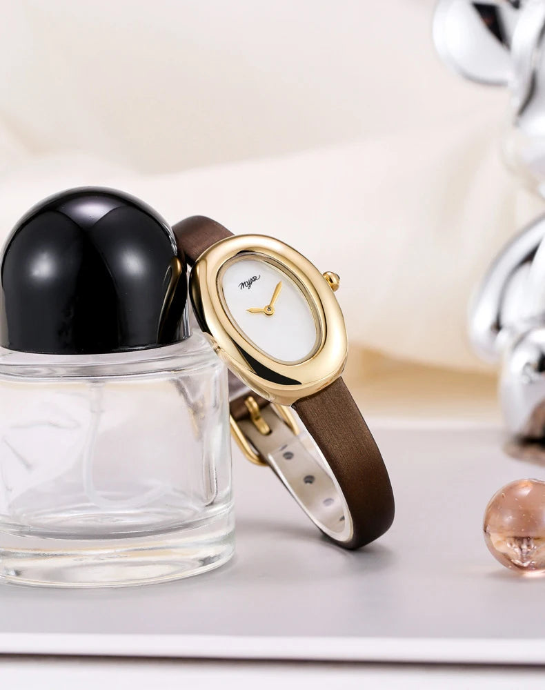MYAR Women Watch for Girls Quartz Reloj Mujer Sliver Diamond Oval Shaped Orologio Ladies Wristwatch Simple Stainless Steel Clock