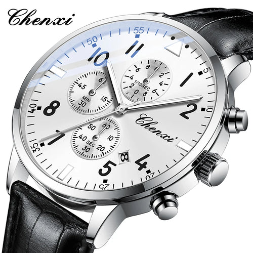 2025 New CHENXI Man Watch 43mm Classic Sports Chronograph Waterproof Luminous Quartz Men's Watches Leather Strap